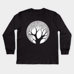 black and white tree design Kids Long Sleeve T-Shirt